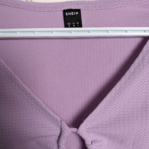 Lavender Purple Tie Up Crop Top with Long Sleeves - Picture 4 of 5